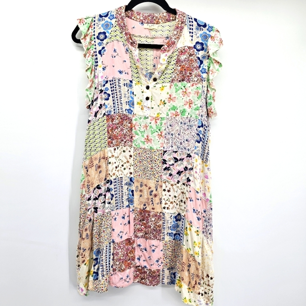 Women's Pink Patchwork Floral Sleeveless Dress